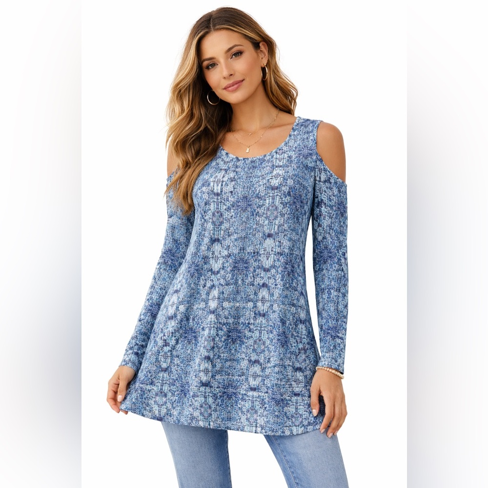 NWT Cupio Blue Geometric Cold shoulder tunic/mini dress (NWT1)